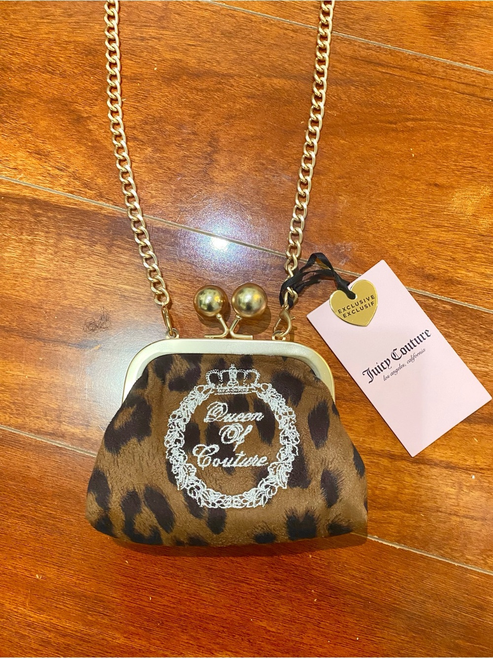 Juicy Couture Brown Leopard Print 'Queen of Couture' Kiss-Lock Crossbody